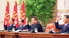 North Korean leader Kim Jong Un, center, attends an enlarged plenary meeting of the ruling Workers’ Party’s Central Committee, which was held between June 16 and 18, at the party's headquarters in Pyongyang, North Korea.
