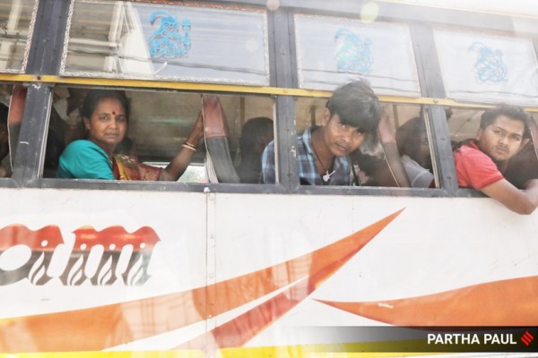 BJP candidates from Nazat I and II blocks in North 24 Parganas district knock on the doors of Sub-Divisional Office at Basirhat to file their nomination papers, after not being able to do the same at local BDO office.Afrer Nomination  rejected from SDO Office Basirhat , the candidates  boarded a bus ,were taken to state election office , Kolkata.Express photo by Partha Paul.Kolkata .14.06.23.