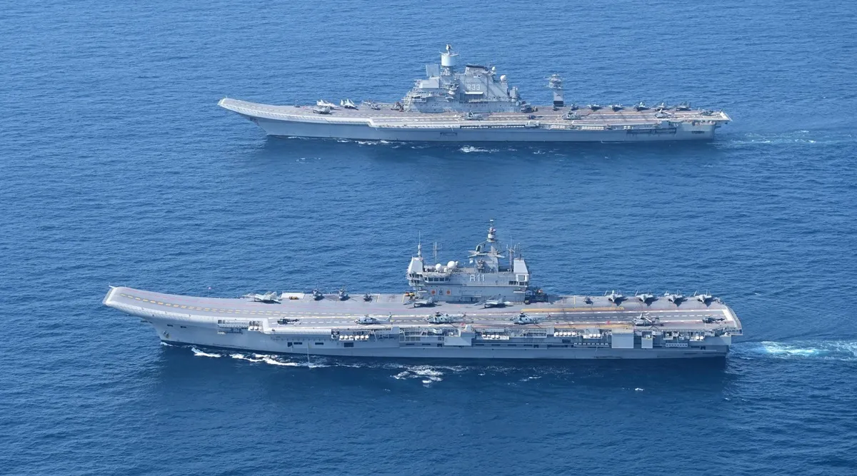 Indian Navy conducts mega operation with two aircraft carriers, 35 jets ...