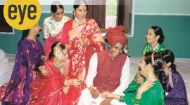 Mita Vashisht (standing centre) in a sari from the Moomal collection; Sanjay Garg shot the catalogue for this collection with women from his circle of friends and family, in Rajasthan