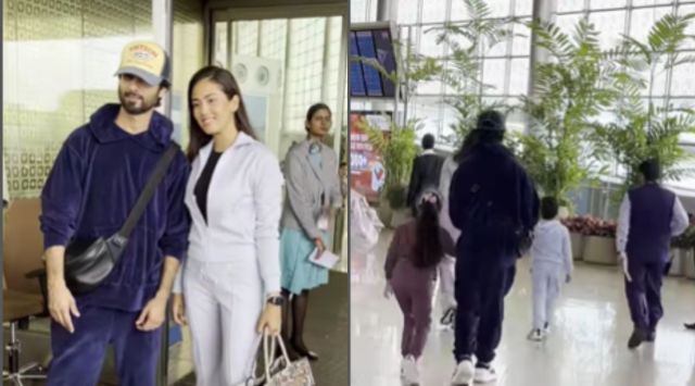 Mitha Rajpot As Shahid Kapoor and Mira Rajput pose at airport, kids Misha and Zain ...