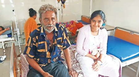 15-year-old Aarti Kubawat at a hospital on Thursday. Express