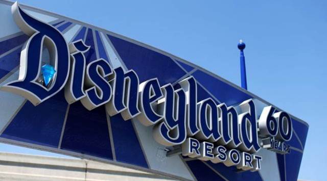 The Disneyland logo of Dow Jones Industrial Average stock market index listed company Disney