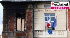 A "citizens gathering" called in front of burned-down town hall over recent riots in Persan near Paris