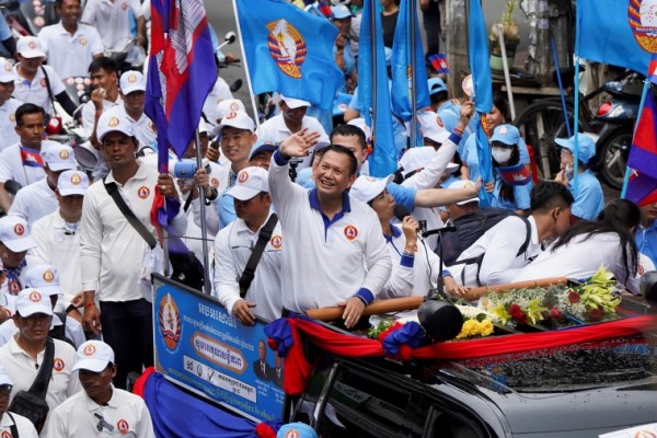 Hun Manet, son of Cambodia's Prime Minister Hun Sen, attends the final Cambodian People's Party (CPP) election campaign for the upcoming general election in Phnom Penh.