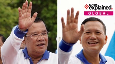Cambodia's Prime Minister Hun Sen (left) and his son Hun Manet during election campaign rallies in Phnom Penh, Cambodia.