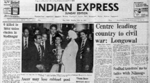 Meerut clash, inter trade union clashes, Modinagar industrial township, Hind Mazdoor Sabha leader Sabu Ram, Sabu Ram stabbed to death, Harchand Singh Longowal, Akali Dal President, communal lines, Sikhs scapegoat, Congress Government, indian express, indian express news