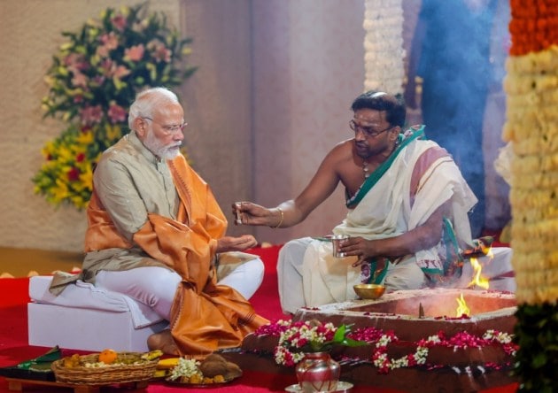 PM Narendra Modi participates in a Havan and Puja at the new ITPO complex
