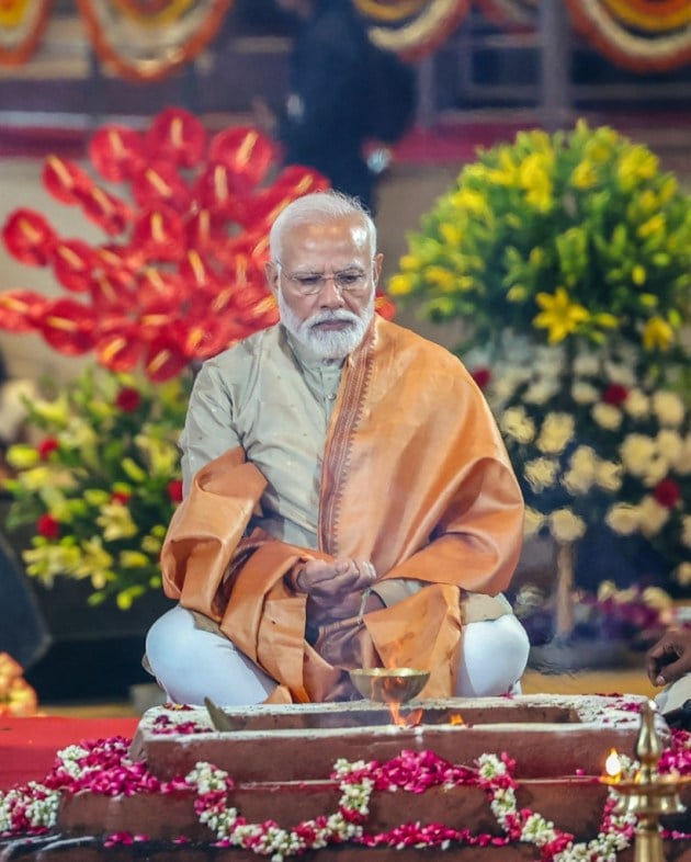 PM Narendra Modi participates in a Havan and Puja at the new ITPO complex
