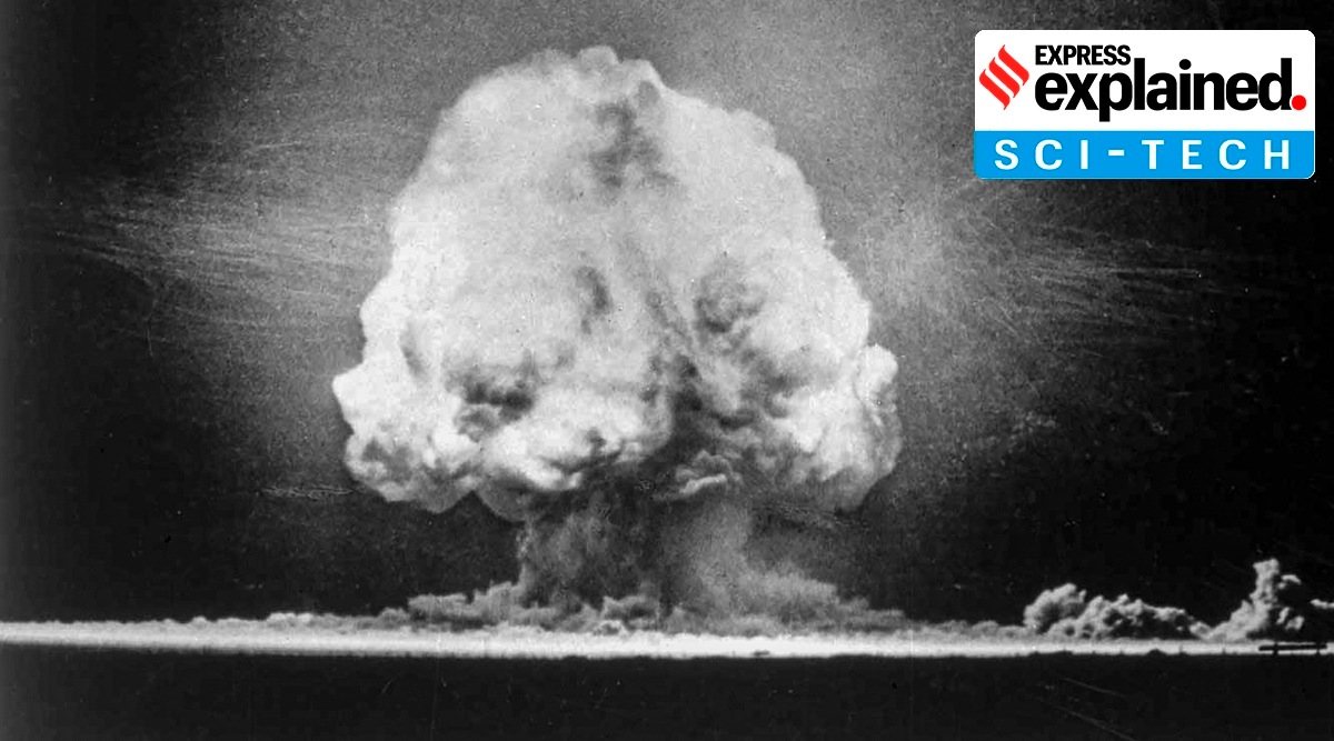 A photo provided by the U.S. Department of Defense shows the mushroom cloud caused by the Trinity nuclear test, on July 16, 1945. (U.S. Department of Defense via The New York Times)