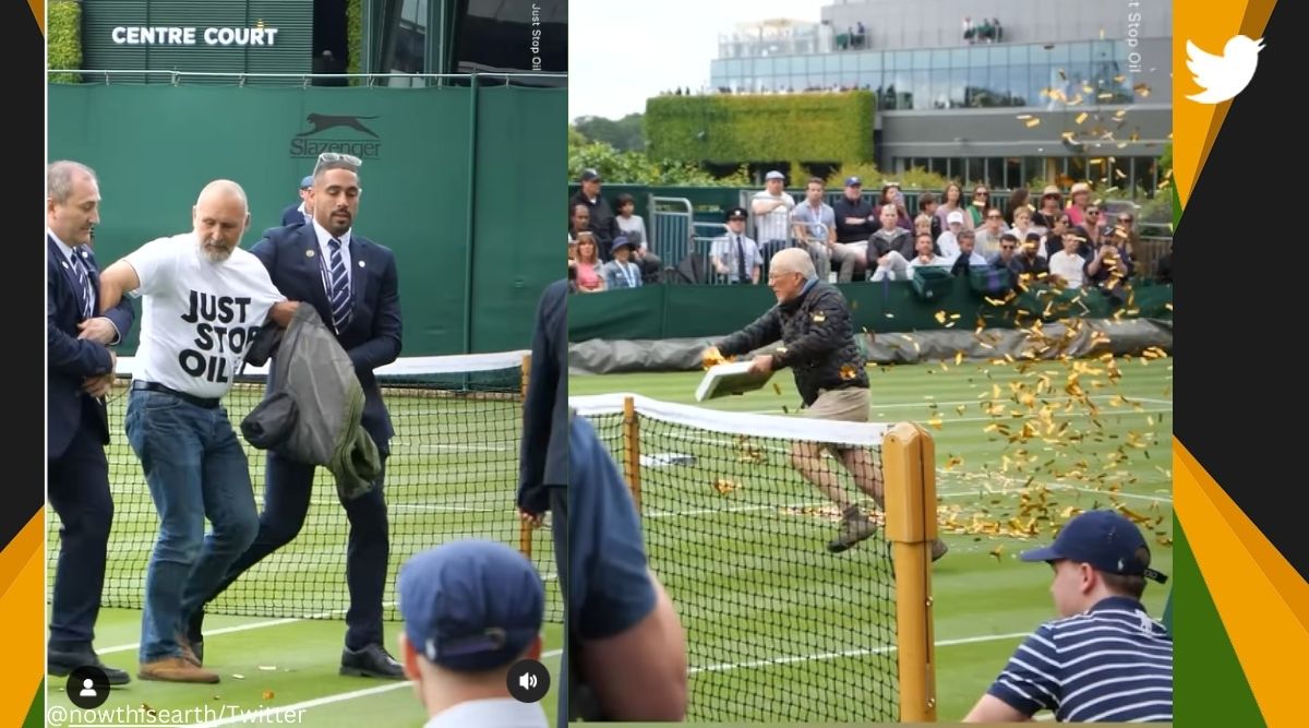 Climate activists interrupt Wimbledon matches by throwing confetti onto