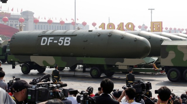 Military vehicles carrying DF-5B