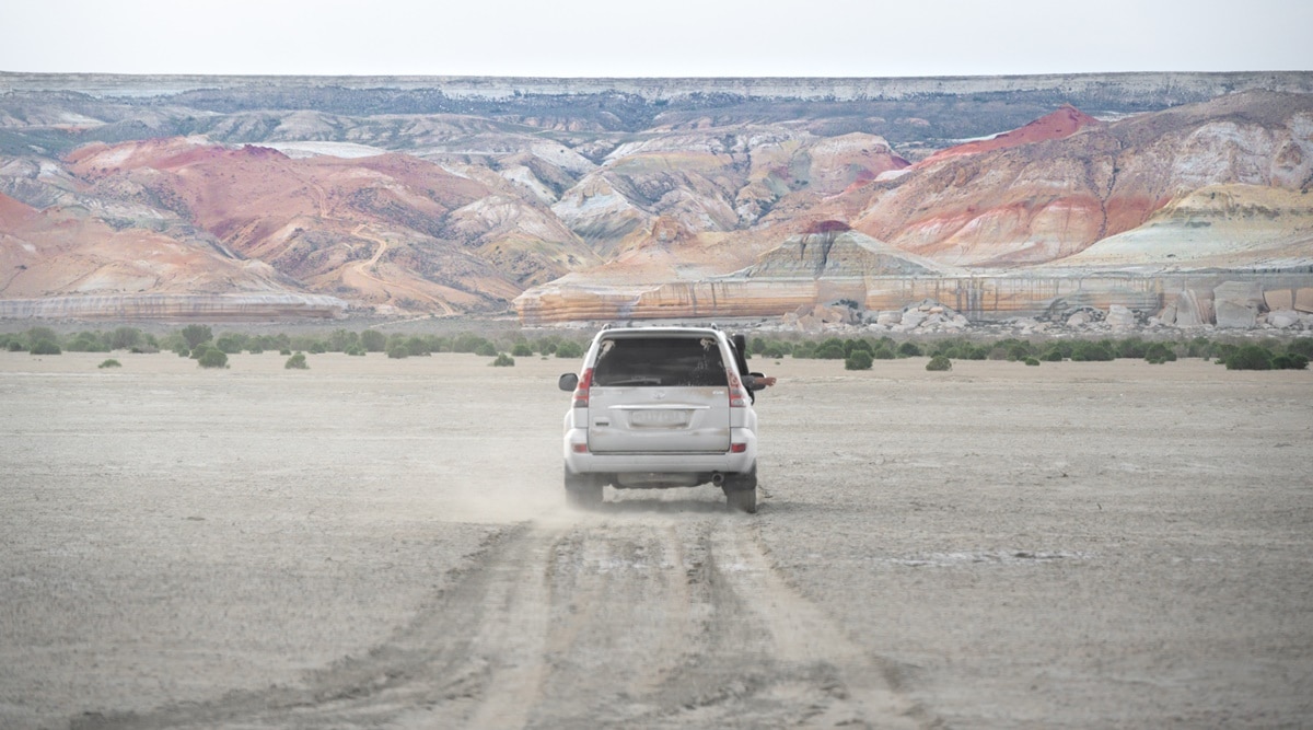 the drive on the erstwhile Aral Sea bed