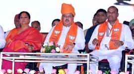 J P Nadda with party leader Vasundhara