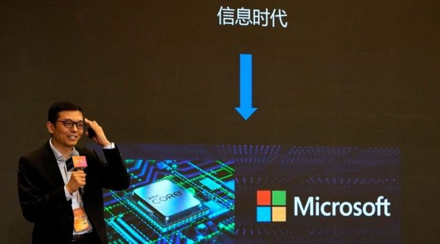 A presenter talks about Microsoft