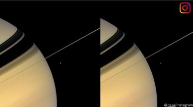 NASA shares stunning image of Saturn and its moon Mimas captured from 9,27,000 kms away