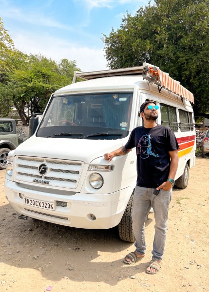 Nishchay Jain with his caravan 'Barty The Van'
