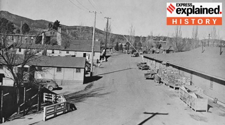 The town of Los Alamos with Fuller Lodge and the "Big House" dormitories