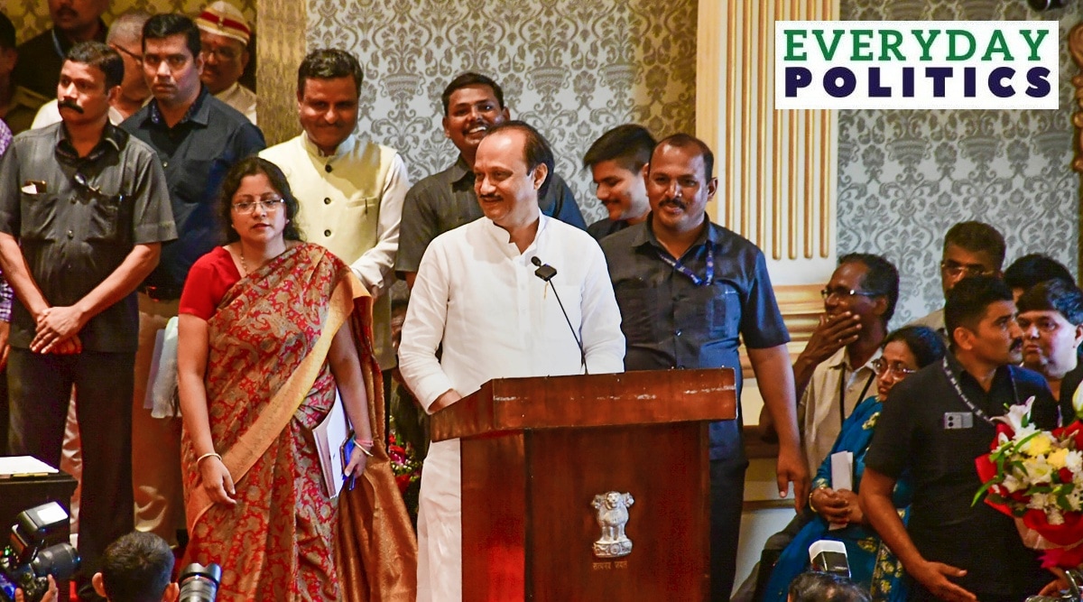 Nationalist Congress Party (NCP) leader Ajit Pawar takes oath as Maharashtra Deputy Chief Minister, at Raj Bhavan, in Mumbai, Sunday, July 2, 2023.