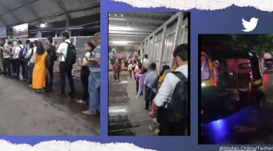 People wait patiently in serpentine queue for an autorickshaw in Mumbai