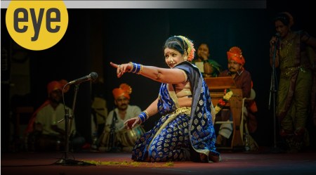 Popular folk artist and Lavani queen Shakuntala Bai Nagarkari in performance