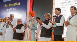 Prime Minister Narendra Modi with Rajasthan Governor Kalraj Mishra and Union Ministers Mansukh Mandaviya, Narendra Tomar and Gajendra Singh Shekhawat in Sikar. PTI Narendra Modi, PM Narendra Modi, Lok Sabha, opposition, Manipur violence, Mumbai news, Maharashtra, Indian Express, current affairs
