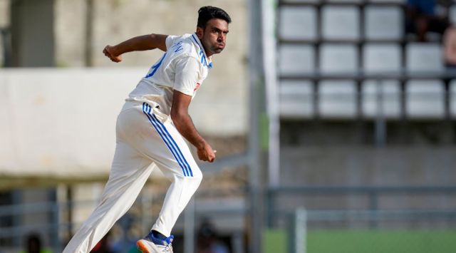 Ravichandran Ashwin bowls against West Indies .