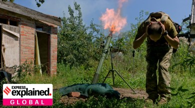 A member of the 24th Mechanized Brigade of the Ukrainian Army fires a mortar at a front-line position near New York in the Donetsk region of eastern Ukraine.
