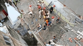 An under-construction building that collapsed in Ambedkar Nagar on Thursday