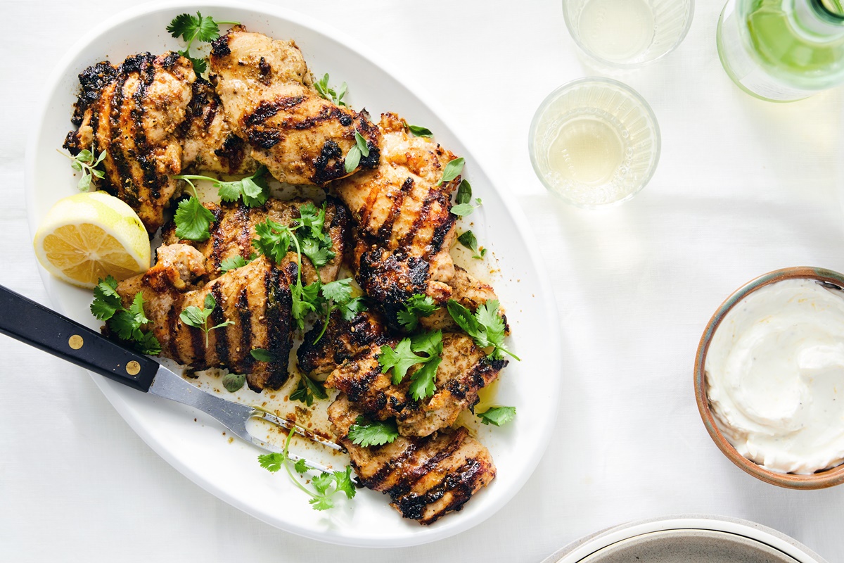 Grilled ZaÕatar Chicken With Garlic Yogurt and Cilantro. (Ryan Liebe/The New York Times)