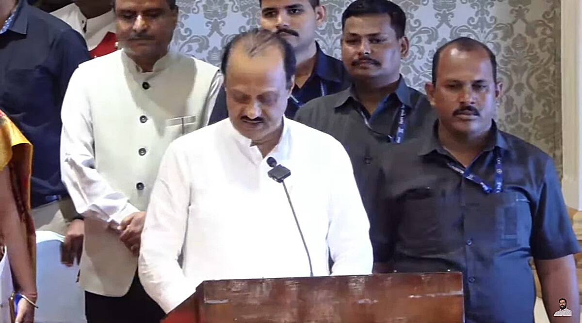 Ajit Pawar takes oath as the deputy chief minister of Maharashtra. (Screenshot)