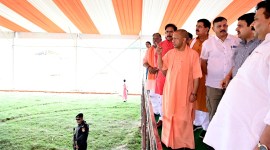 Chief Minister Yogi Adityanath, UP CM Varanas visit, public meeting venue, possibility of rain, Preparations underway for july 7 visit,. Rs 12,148-crore projects in Varanasi, tiffin pe charcha, indian express, indian express news