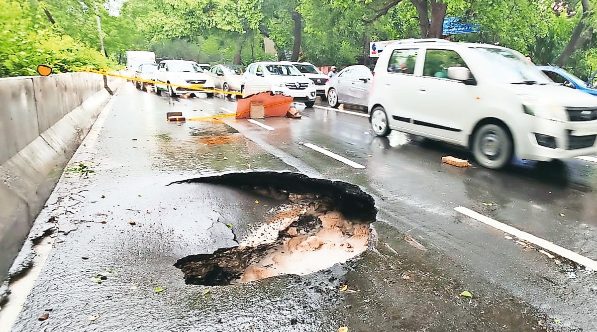 Delhi Downpour 200 Waterlogging Complaints Received Two Roads Cave