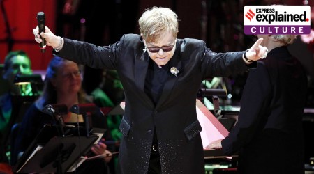 Musician Elton John performs during the benefit "Songs From the Silver Screen" to raise funds for The Rainforest Trust at Carnegie Hall in New York
