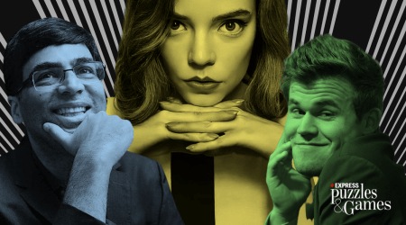 from left to right, viswanathan anand, protagonist of the queens gambit, and magnus carlsen