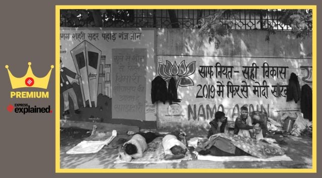 Homeless people reside in the Ramlila area of Delhi in February 2019.