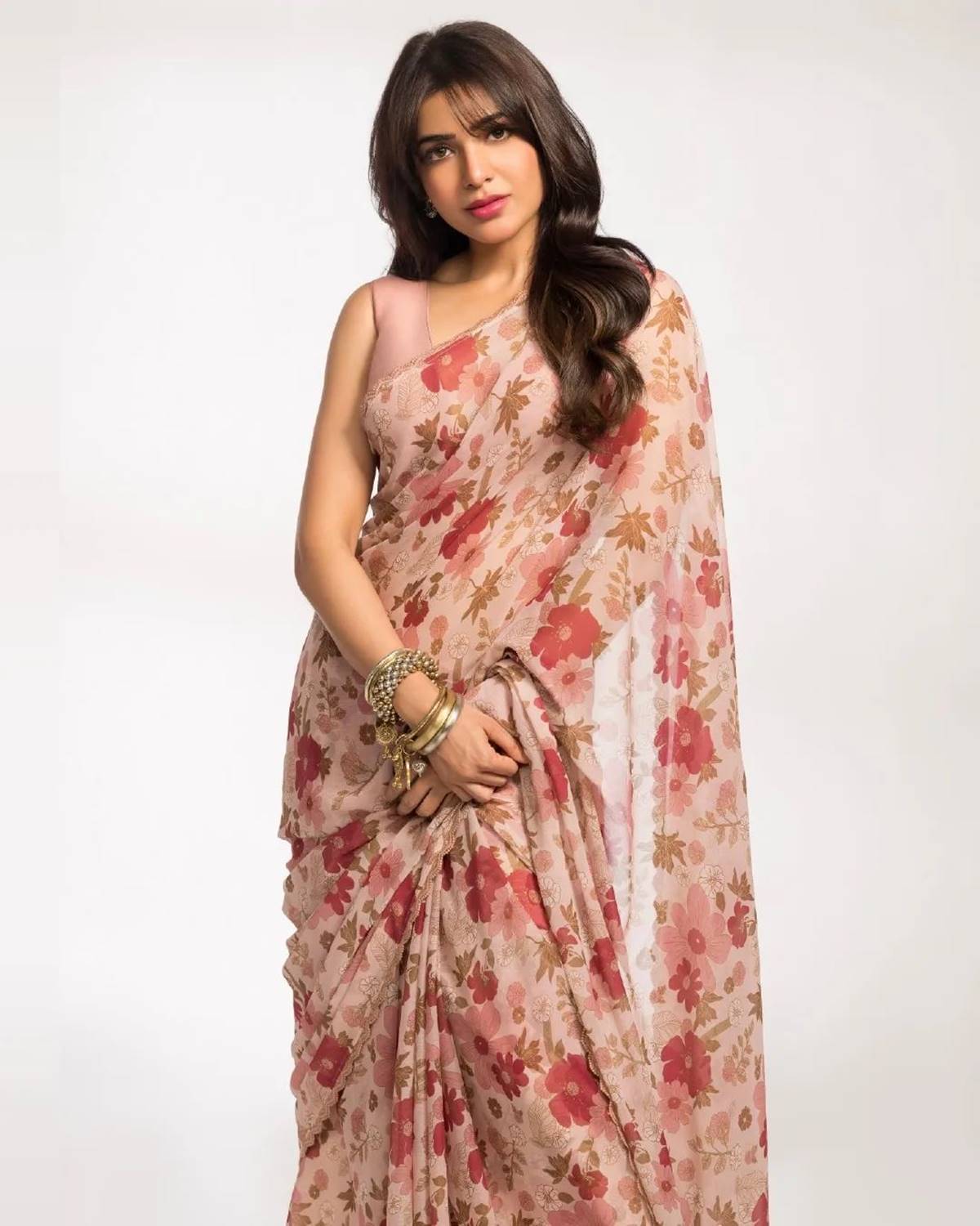 Samantha Ruth Prabhu looked pretty in a pink floral sari from her very own fashion label, Saaki.