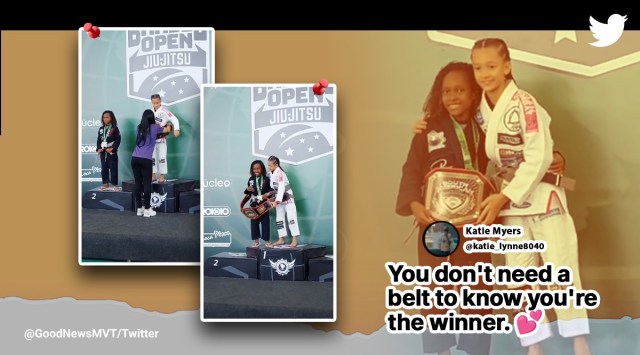 10-year-old jiu-jitsu champ invites her opponent to podium to pose for photos