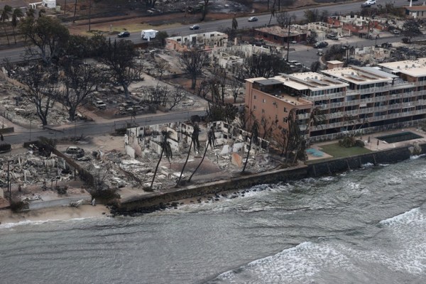 Views from the air of the community of Lahaina after wildfires driven by high winds burned across most of the town several days ago, in Lahaina, Maui, Hawaii, U.S. August 10, 2023.