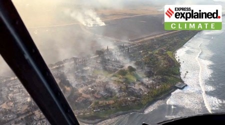 An aerial view shows damage along the coast of Lahaina in the aftermath of wildfires in Maui, Hawaii, U.S. August 9, 2023 this screen grab obtained from social media video.