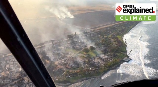 An aerial view shows damage along the coast of Lahaina in the aftermath of wildfires in Maui, Hawaii, U.S. August 9, 2023 this screen grab obtained from social media video.