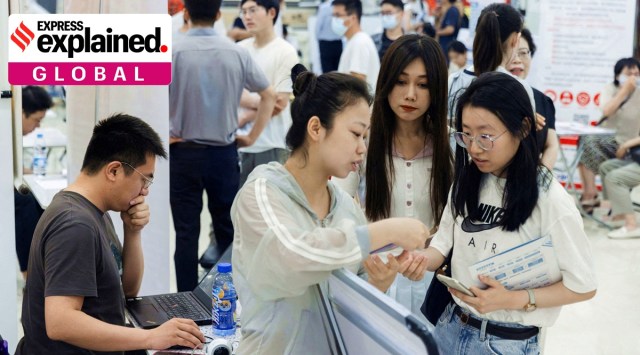 People attend a job fair in a mall in Beijing, China, on June 30, 2023.