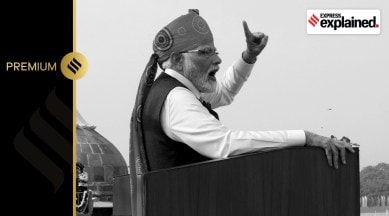 India's Prime Minister Narendra Modi addresses the nation during Independence Day celebrations at the historic Red Fort in Delhi, India, August 15, 2023.