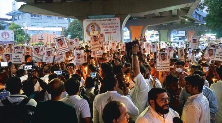 Members of Lohana community hold a candle march in Vadodara on Wednesday seeking justice for murdered BJP leader Sachin Thakkar. Bhupendra Rana