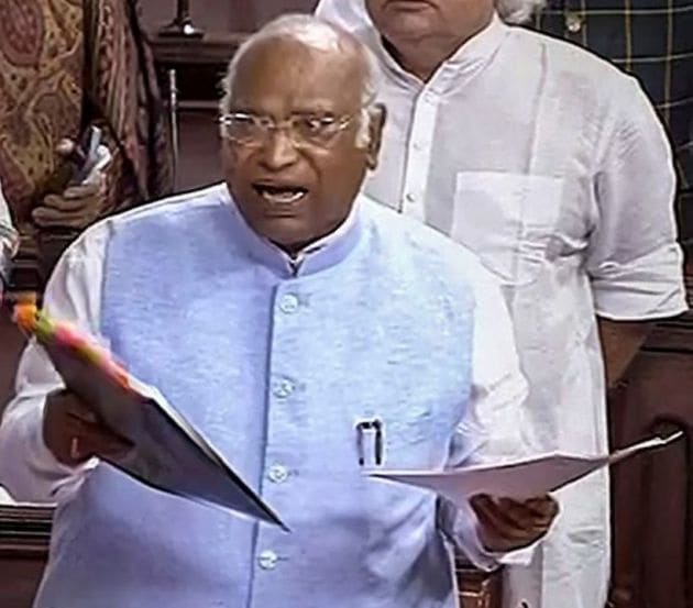 Congress MP Mallikarjun Kharge speaks in the Rajya Sabha during the Monsoon session of Parliament. He hit out, saying “What will happen if Prime Minister comes to the House? He is no God.” (PTI photo)