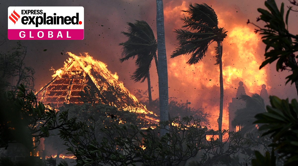 The hall of historic Waiola Church in Lahaina and nearby Lahaina Hongwanji Mission are engulfed in flames along Wainee Street on Tuesday, Aug. 8, 2023, in Lahaina, Hawaii.