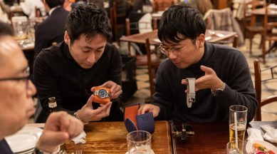 Members attend a Maurice Lacroix Watch Club Japan meeting at a restaurant in Tokyo, March 5, 2023. (Shiho Fukada/The New York Times)