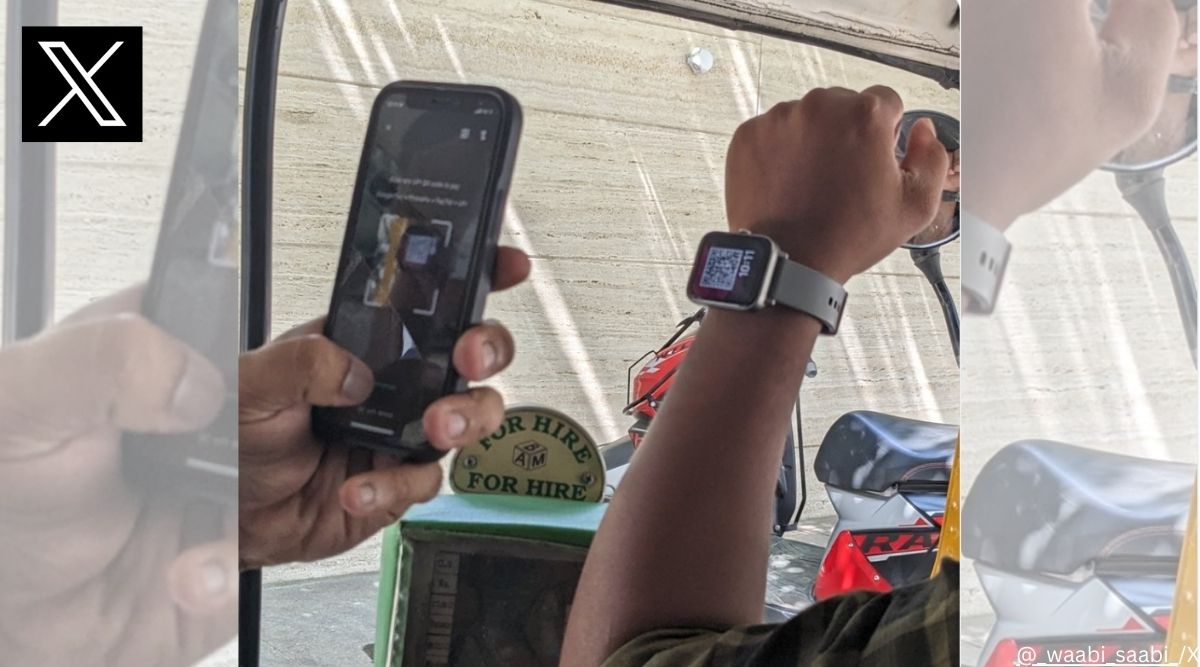 Bengaluru auto driver shows passenger QR code on smartwatch for payment@_waabi_saabi_X
