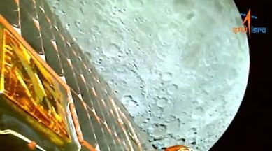 View of the Moon and chandrayaan 3 mission's solar array