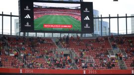 General view of a big screen at the Emirates Stadium
